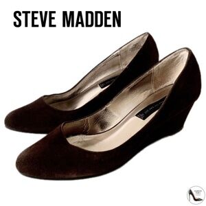 Steve Madden Brown Suede Leather Wedge Pumps Women’s Almond Toe Dress shoes 8